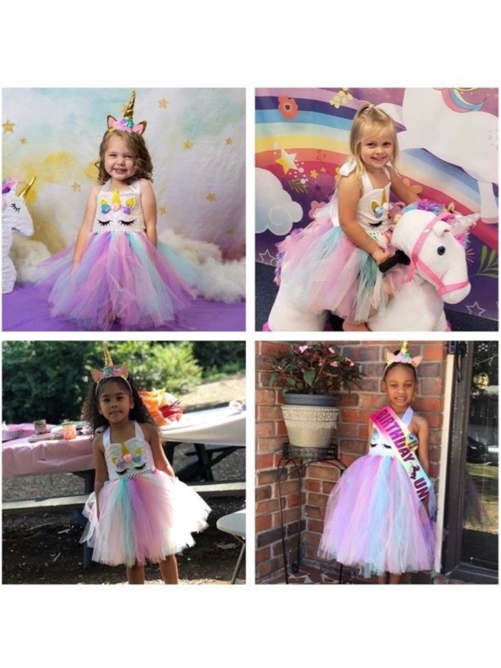 Unicorn Tulle Dress Kids Costume - Pastel Rainbow 3 to 4 T